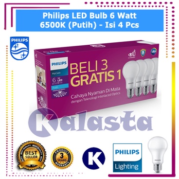 Paket Isi 4 Lampu Philips LED 6w 6 watt 6watt (Bergaransi &amp; Gratis Bubble)