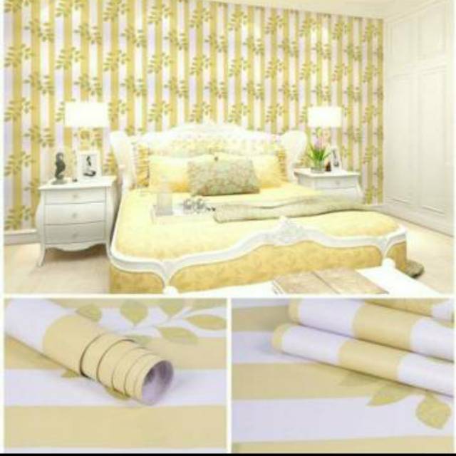 WALLPAPER DINDING MOTIF BAMBU KUNING DAUN KECIL 7/8m x 45cm 