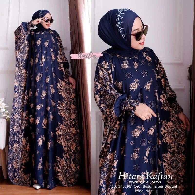 COD - Asmiranda Maxy Gamis Muslim Aurora Dress Shakila Aksen Renda Brukat Import Ld  110 Fit S - XL ( Free Bros ) Fashion Maxi Wanita Pesta Kondangan Modern Termurah Terlaris-KAFTAN HITARA NAVY