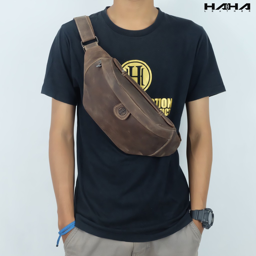 Tas Selempang Kulit Asli KENJI Sling Bag Tas Pinggang Tas Dada Waist Bag Cowok Pria Laki Crazy Horse