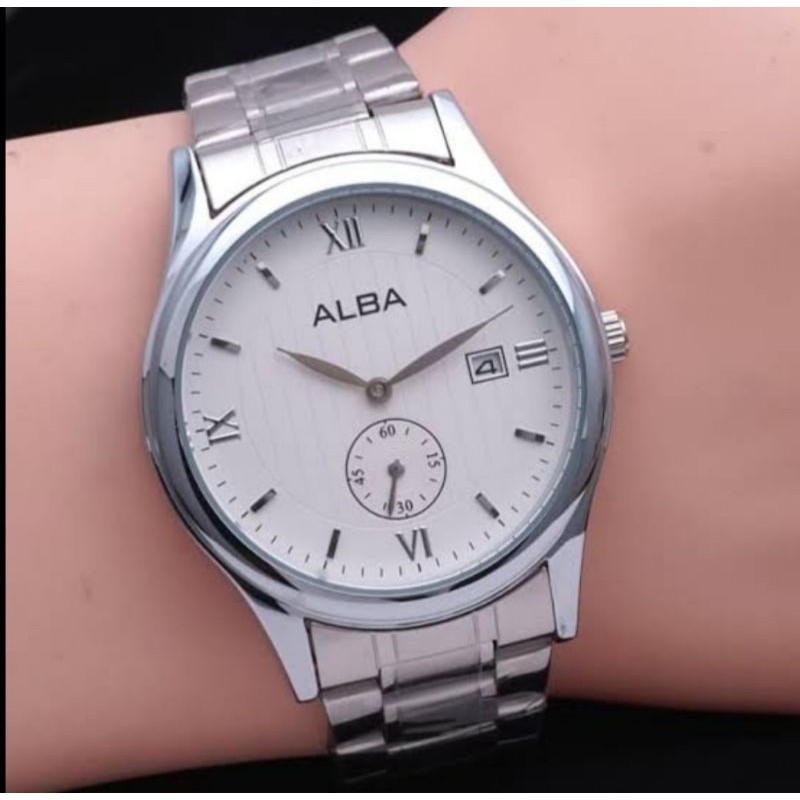 Jam Tangan Wanita/pria Alba Rantai Casual Hitam Putih