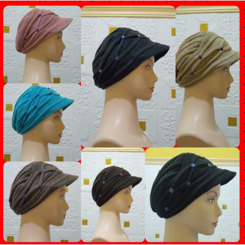 ciput rajut nenek turban topi sulam payet ungu premium