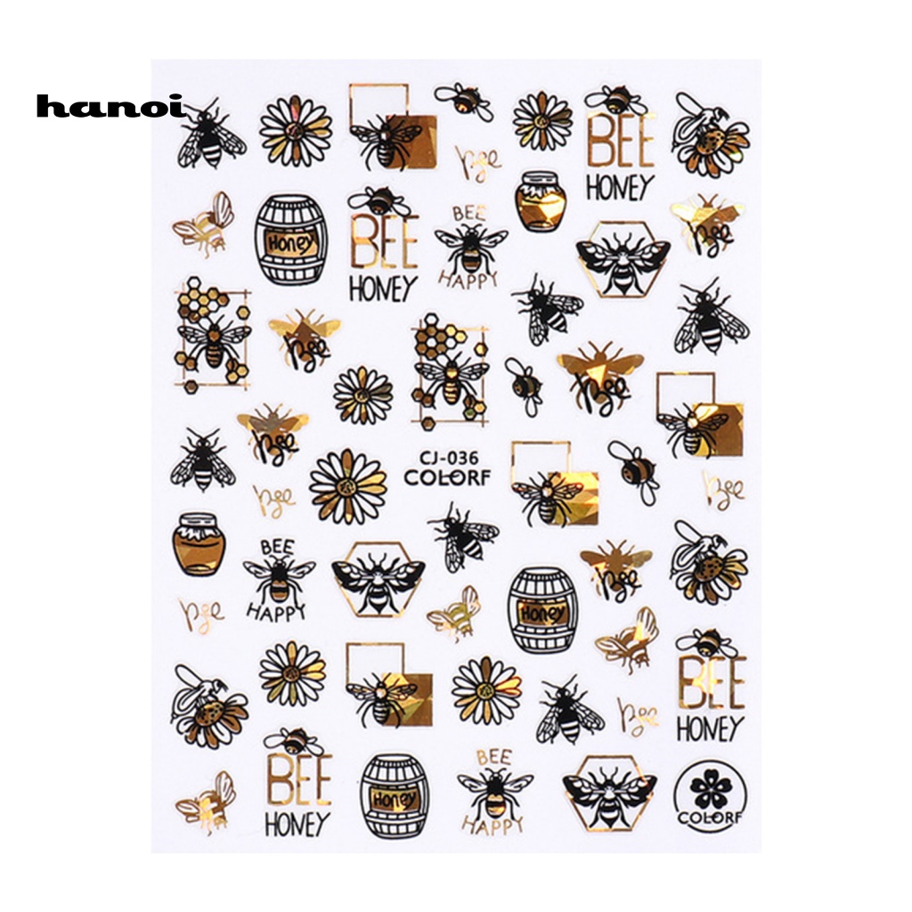 Han_stiker Kuku Motif Hati Warna Hitam Bronzing Untuk Nail Art