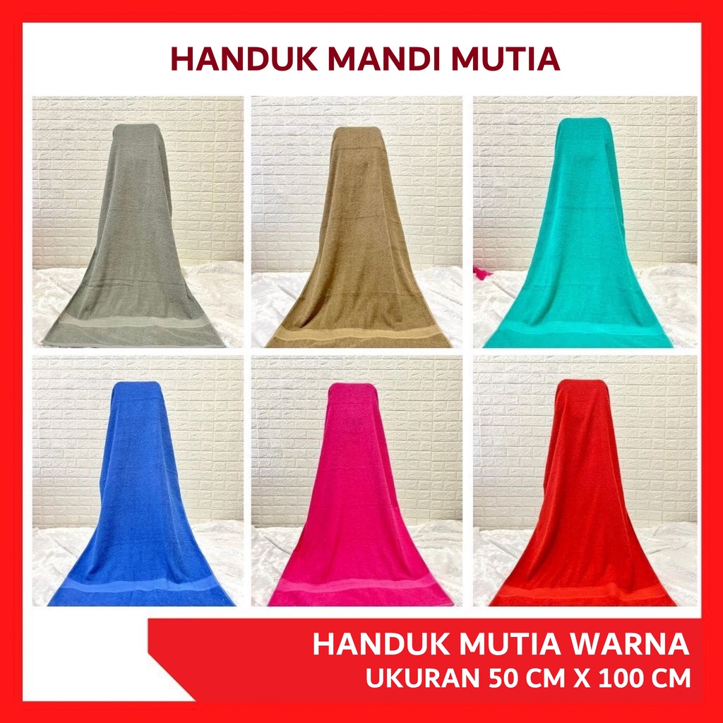 HANDUK MANDI DEWASA MUTIA TANGGUNG POLOS WARNA UKURAN 50X100 CM