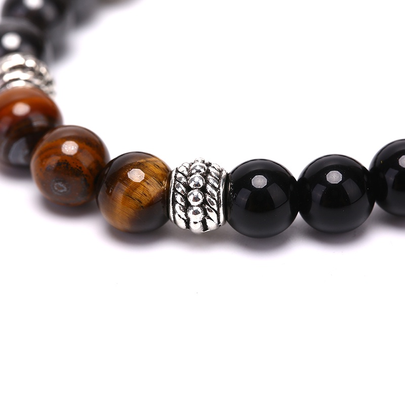 {LUCKID}Natural Stone Bead Bracelet Tiger Eye Magic Hematite Obsidian Bangle Women