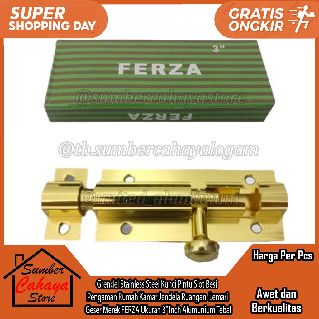Grendel Stainless Steel Kunci Pintu Slot Besi Alat Pengaman Rumah Kamar Jendela Ruangan Lemari Geser