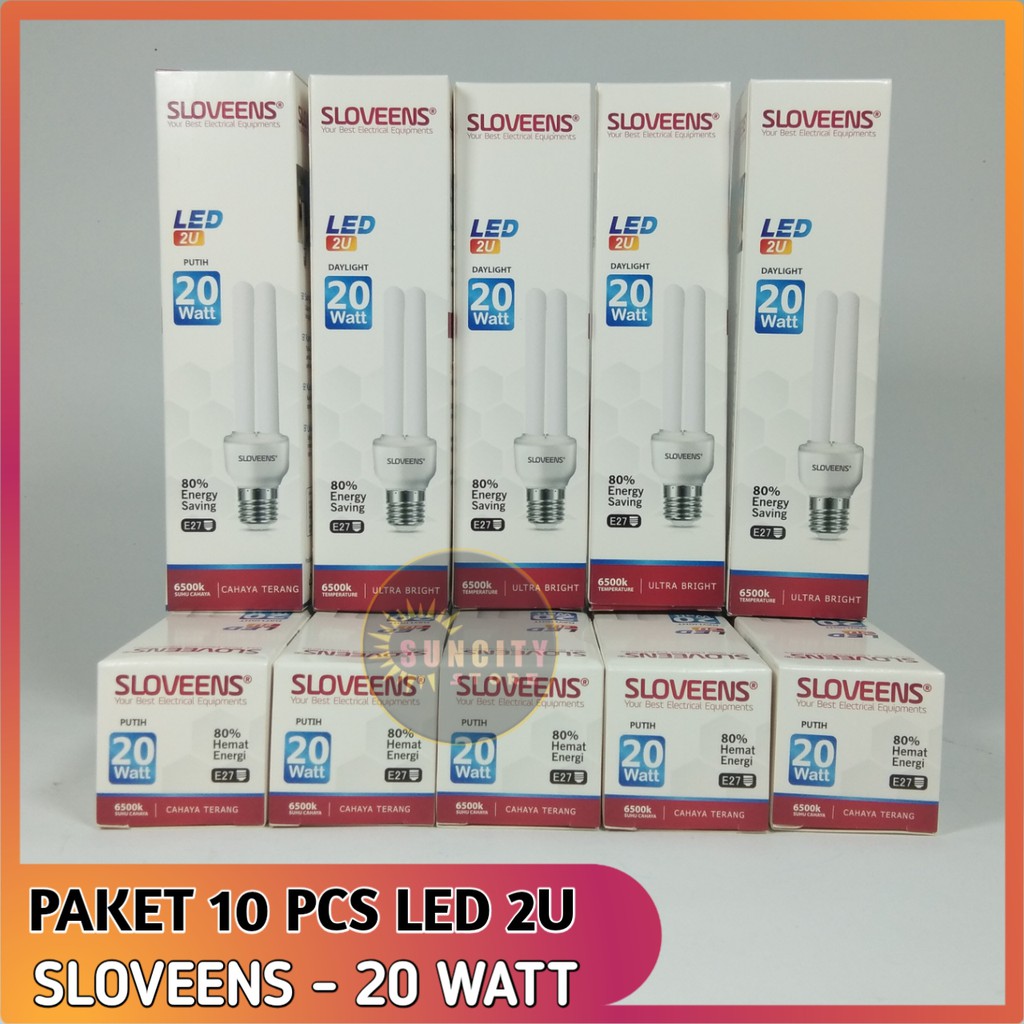 Paket 10 Pcs Sloveens Lampu 2U LED 20 Watt - Cahaya Putih