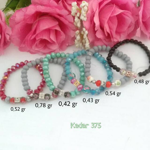 Gelang Kristal + Charm Kubus Huruf