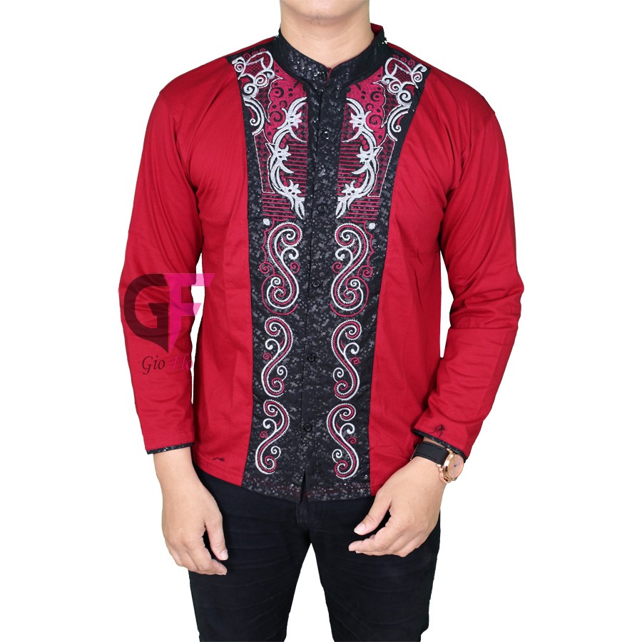 GIOFLO Baju Koko Modern Kemeja Muslimin Pria Trendy Red / KKL 98