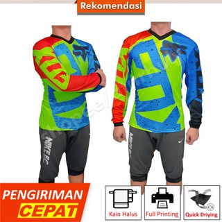 Baju Jersy Sepeda  MTB  Gunung Fox Hijau Biru Murah Desain  