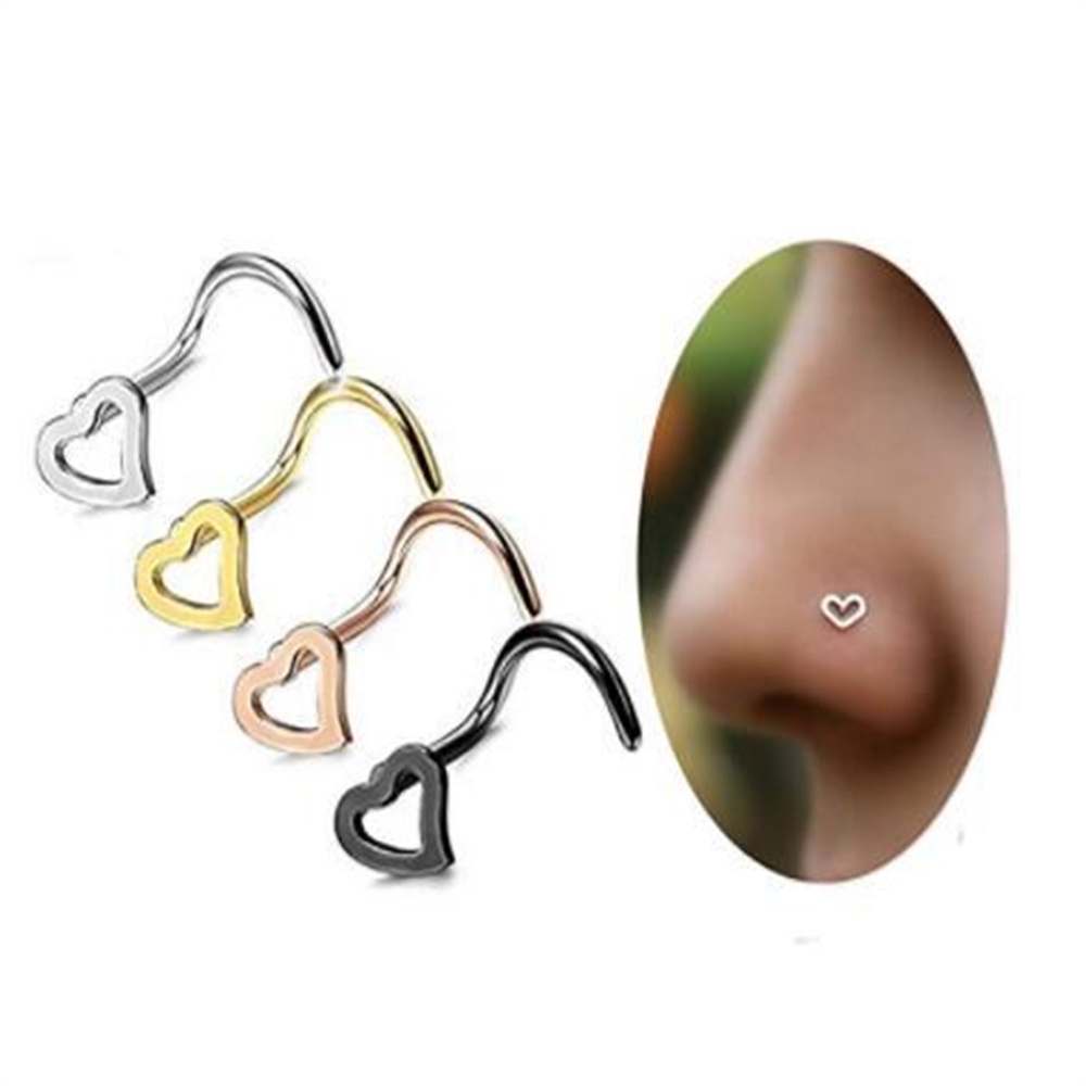 【COD Tangding】Anting Tindik Hidung Bentuk Hati Bahan Stainless Steel Aneka Warna