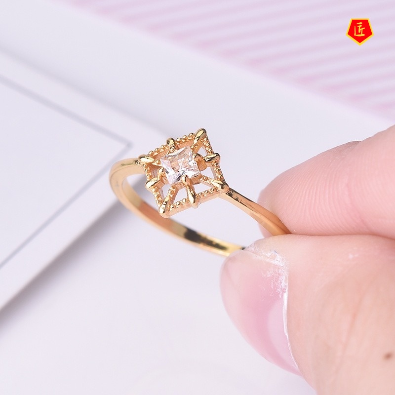 [Ready Stock]Simple Personality Rhinestone Golden Hollow Ring