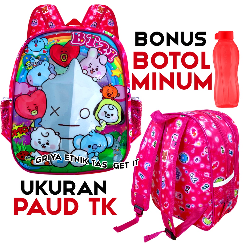 Tas Sekolah Anak Perempuan TK BT21 di Gendong Punggung ukuran Kecil