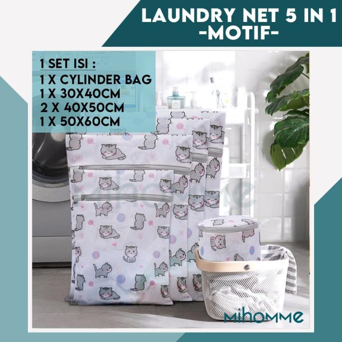+%+%+%] Laundry Net Washing Bag Kantong Jaring Pakaian Mesin Cuci Zipper Motif