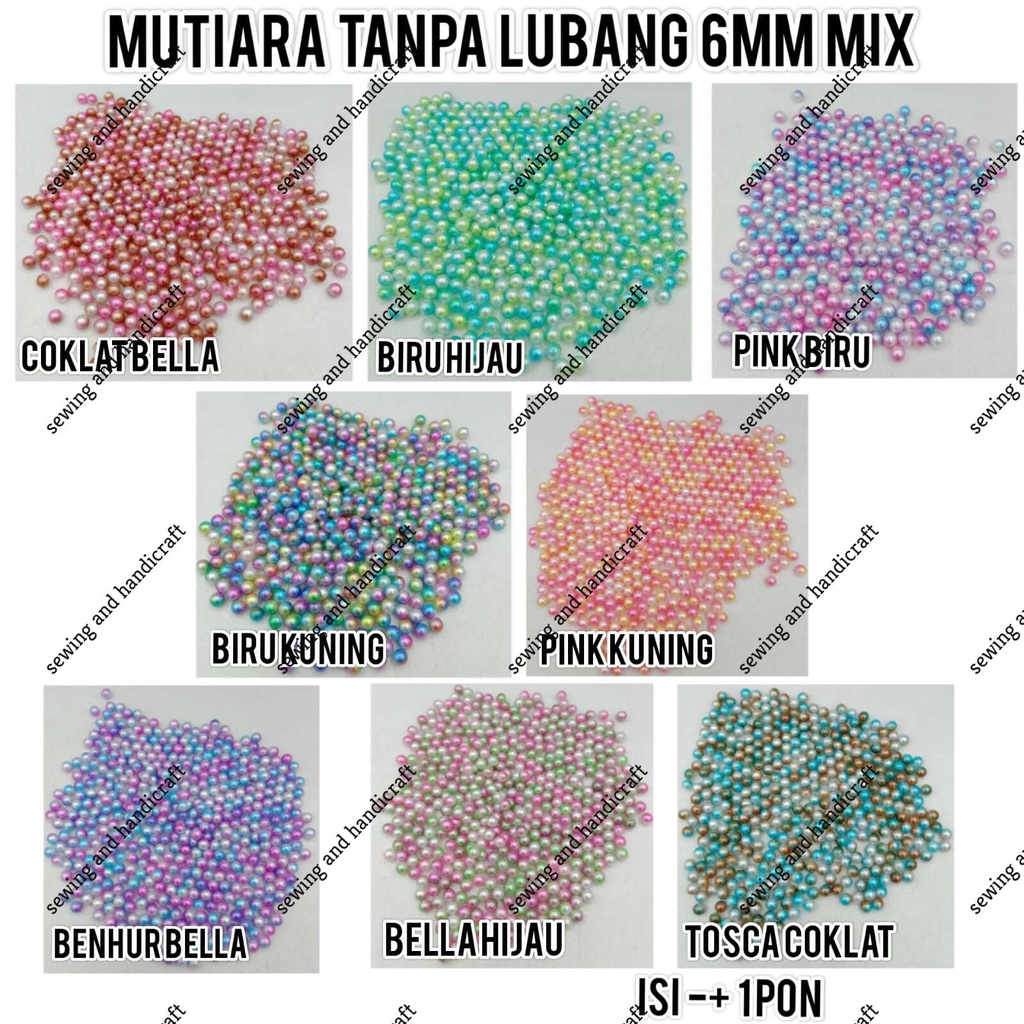 Mote/Manik/Mutiara Paku/Tanpa Lubang 6mm Mix