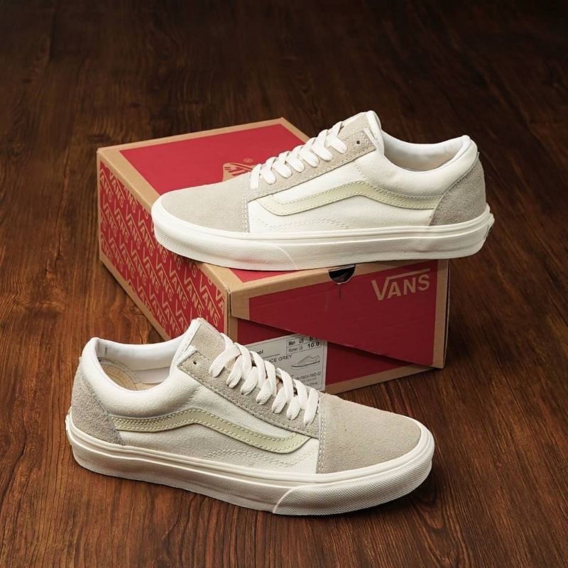 SEPATU KLASIK VANS OLD SKOOL OFF WHITE ICE GREY DT