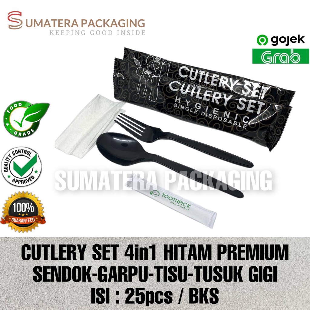 SENDOK GARPU PLASTIK SET TISSUE TUSUK GIGI  ISI 100set PREMIUM 4in1 TISU CUTLERY MEDAN GROSIR