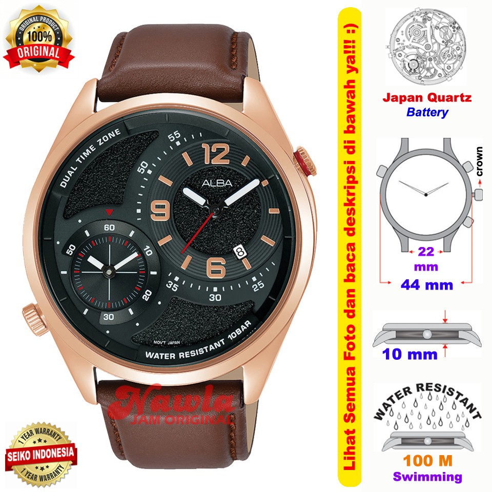 Alba Quartz AZ9024X1 Dual Time Rose Gold - Jam Tangan Pria AZ9024