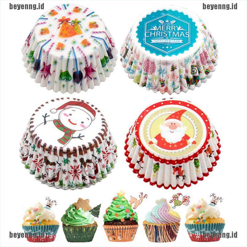 Bey 100pcs / Set Kotak Cupcake / Muffin Seri Natal Untuk Pesta