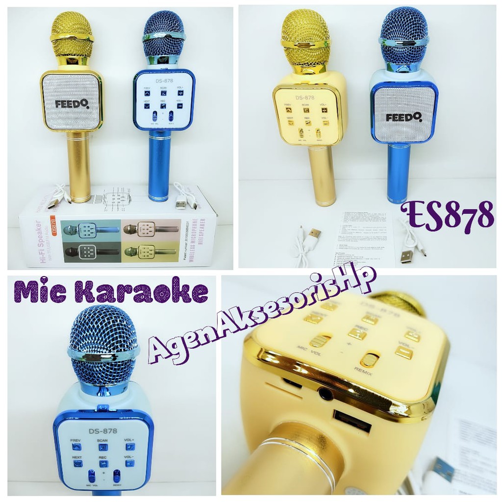 DS878 MIC Karaoke Bluetooth Hand Held Wireless Microphone HiFi Speaker Portable