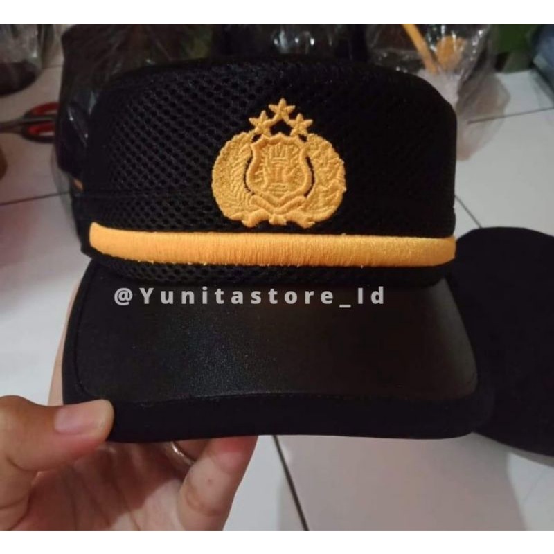 Field Cap Komando Pama Polri Bahan jaring Lidah Kulit Terbaru