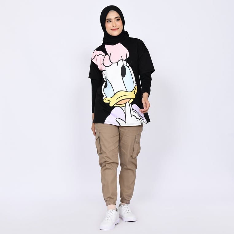 SS Kaos Zara Disney wanita oversize/Kaos atasan wanita Print Daisy Jumbo/Kaos T-shirt soft katun wan