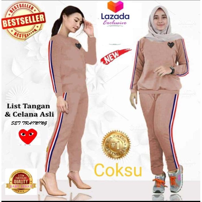 LVB - (GRATIS ONGKIR &amp; COD) Setelan Training Wanita PLAY/uk. L - XL - XXL - 3XL/NEW 2021/Terbaru,Terlaris dan Termurah/PL^Y PLY/Tracksuit Perempuan/Baju Setelan Olahraga Baju Senam Baju Adem Halus Nyerap Keringat Viral/56015 60016 64017/ Lavebel