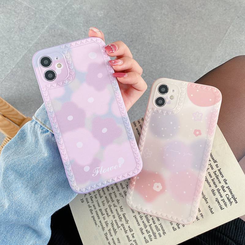 Nice Purple Flowers Mirror Soft Case OPPO A1K Realme C11 C20 C20A C2 C15 C12 Narzo 20 C25 C21 C21Y 5 5S 5i C3 Casing VIVO V20 Pro Y21 Y21S Y33S Y51 V21 V20 SE Y51A Xiaomi Redmi Redmi 9A 9C Note 8 Pro