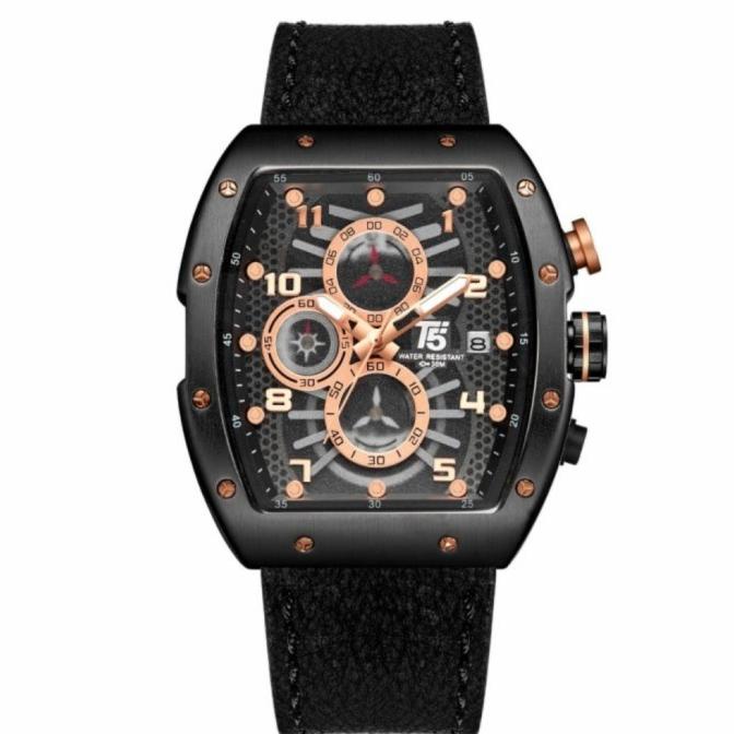 JAM TANGAN PRIA ANALOG T5 H 3720 KULIT ORIGINAL (ADA 5) Termurah