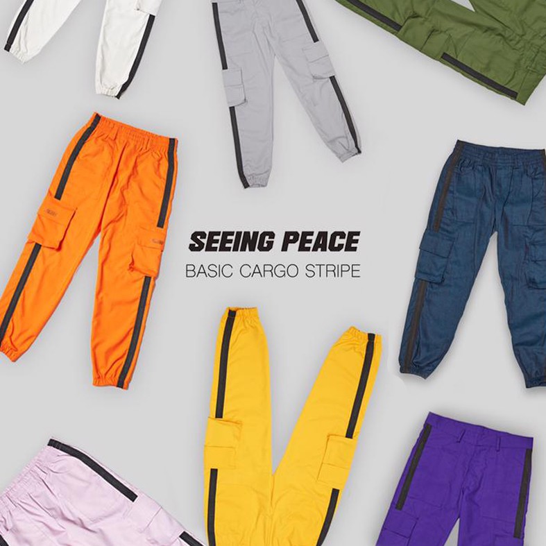 Geso x Seeing Peace - Celana Cargo Stripe Hitam Polos