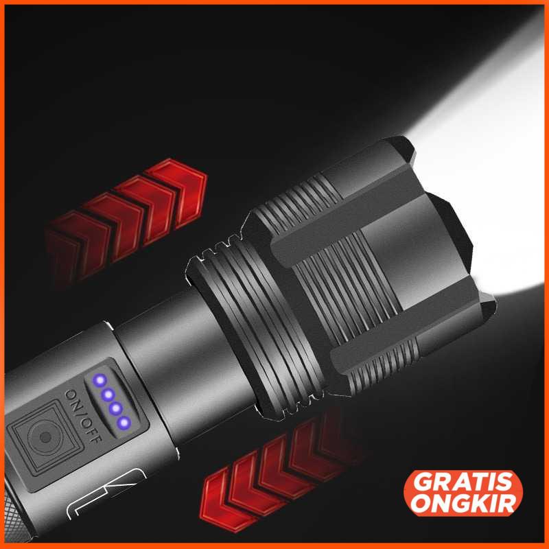 Senter LED Zoomable XHP70 4000 Lumens bonus baterai