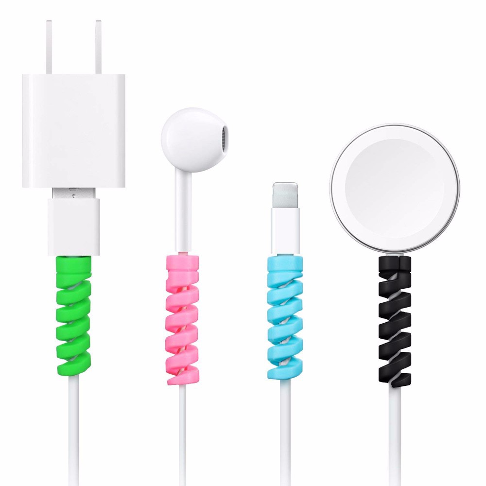 4pcs Pelindung Kabel Data / Charger USB Bentuk Spiral Untuk iphone / Samsung / Android