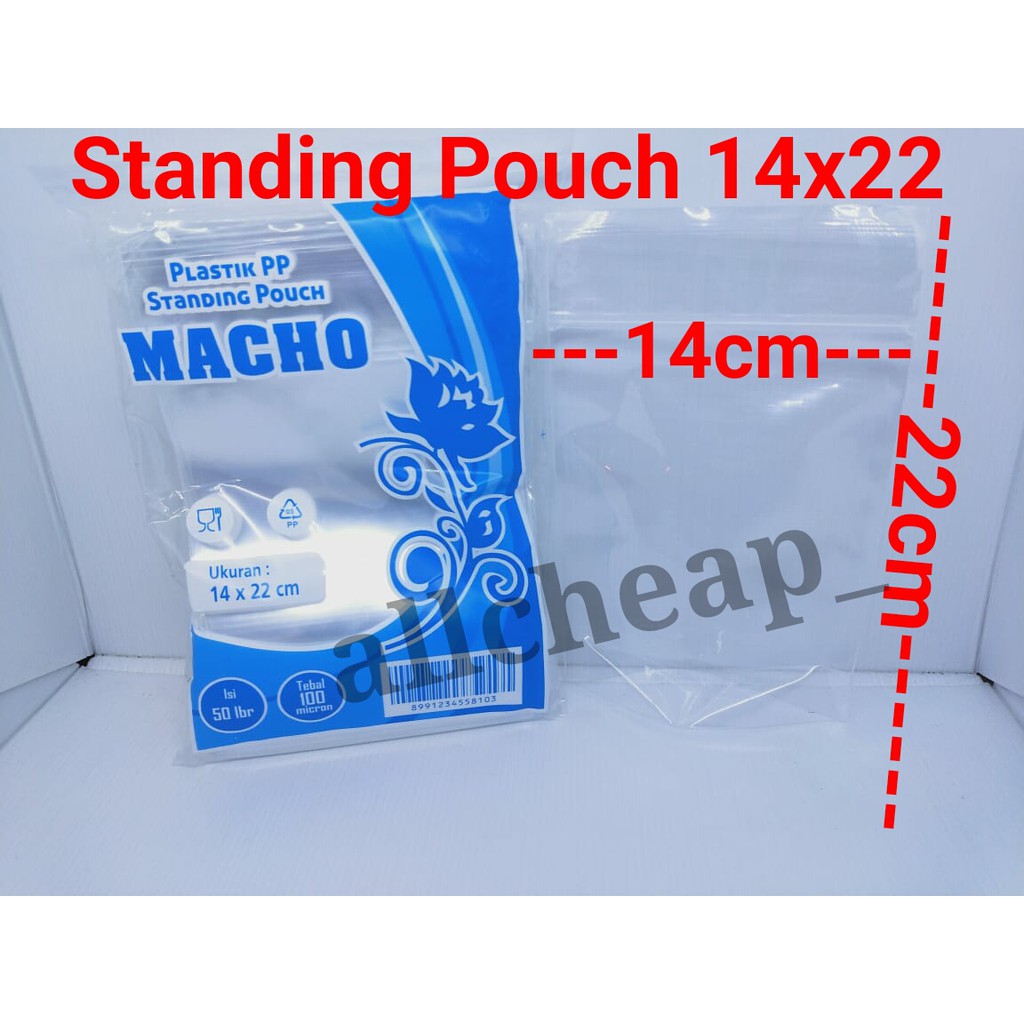 Isi 50PCS PLASTIK PP ZIPLOCK STANDING POUCH 14x22 PLASTIK SEGEL PP KLIP BERDIRI BENING 14 x 22