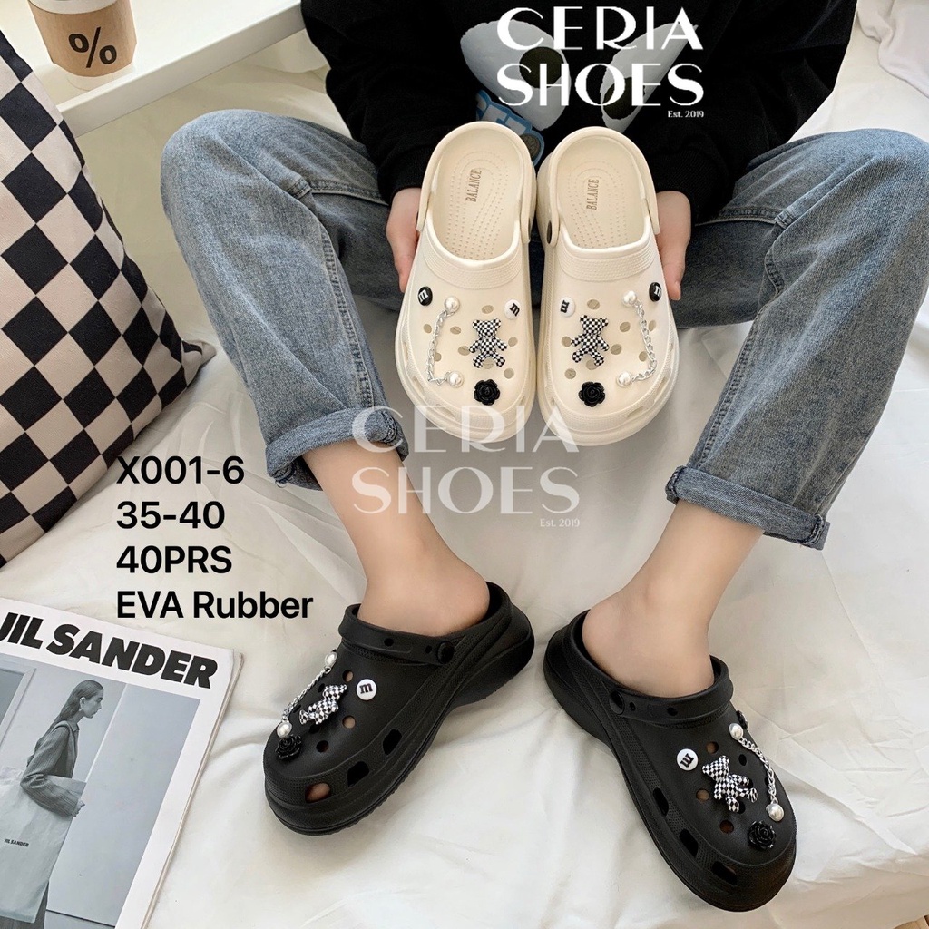 EVA Sandal Slop Clog Wanita Import Bangkok Bahan Karet Spons Ringan Tinggi Tebal 6 Cm Sol Rubber Non-Slip Empuk X001-6