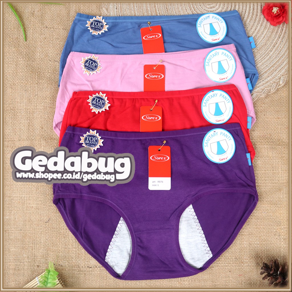 3 Pcs - CD Wanita Sorex 9076 Sanitary Pantty | Celana dalam wanita Haid / Menstruasi | Gedabug
