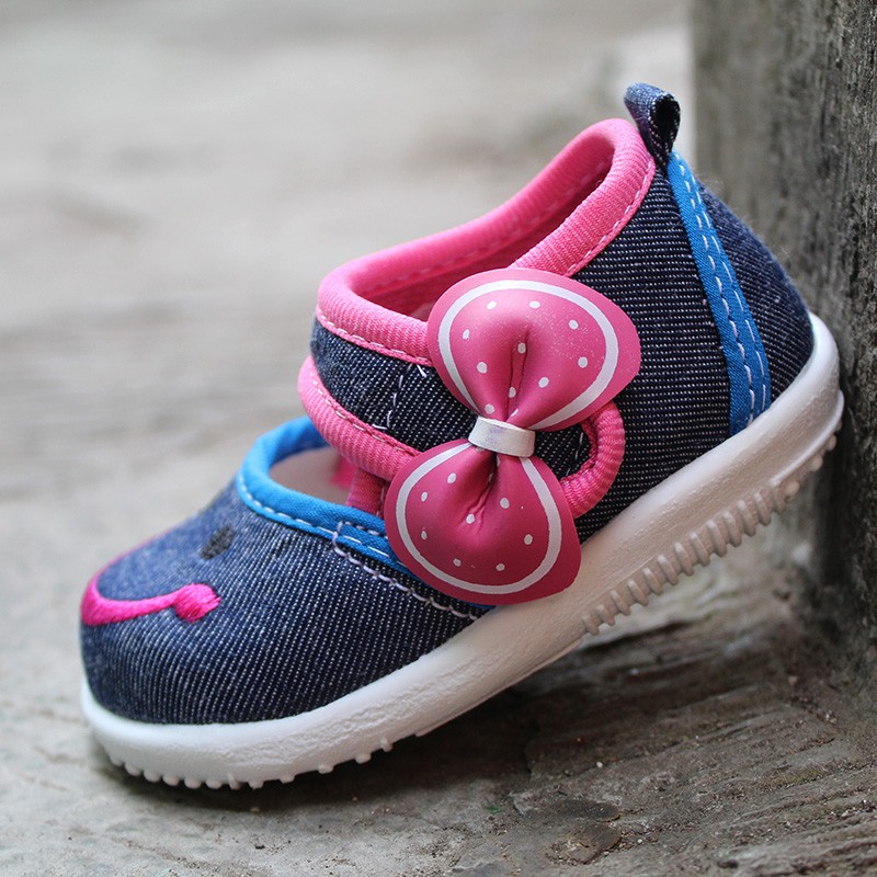 sepatu anak perempuan umur 1 2 tahun terbaru murah diskon terlaris denim best seller K02 NAVY BUNYI