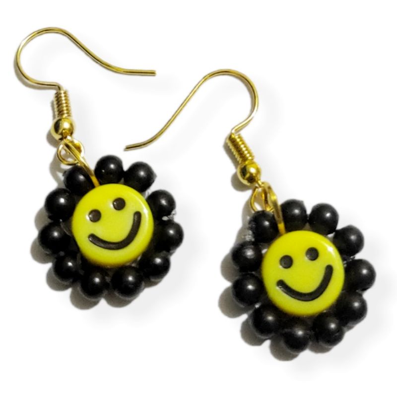 Anting Smile Sunflower Beads Charm Senyum Hooks Earrings Emoji