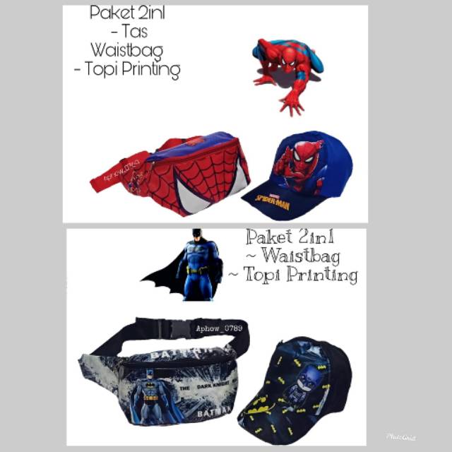 Tas selempang pria superhero gratis topi printing motif