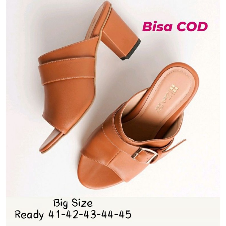 Bisa COD / Sepatu Higheels Wanita Makazi Big Size 41-45 JUMBO Sendal Pejabat Bahan Kulit Premium Coklat, 44