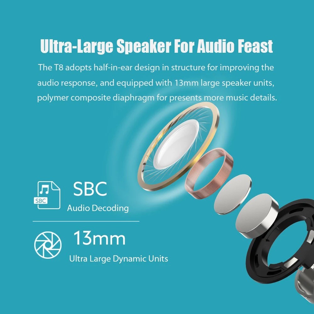QCY T8 - TWS Half In-Ear Bluetooth Stereo Earphone with Charging Box - Earphone TWS Bugdet ala QCY
