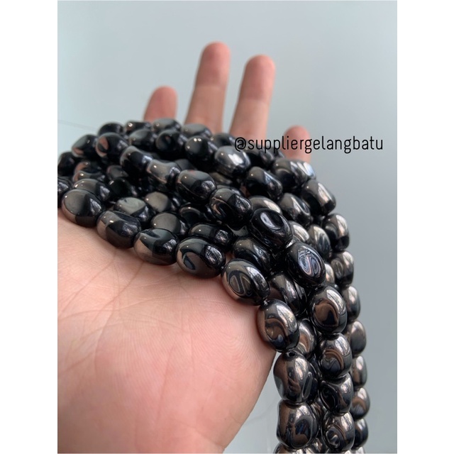 kristal CEKO KACANG SILVER BLACK 10mm hitam perak oval cutting string