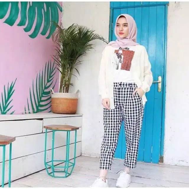 celana baggy pants kotak // boxy pants // celana pensil zara tartan