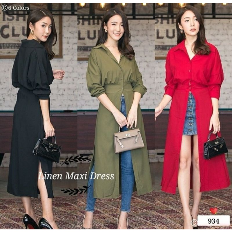LINEN MAXI DRESS FASHION KOREAN STYLE DRESS CASUAL WANITA KOREA 16 934
