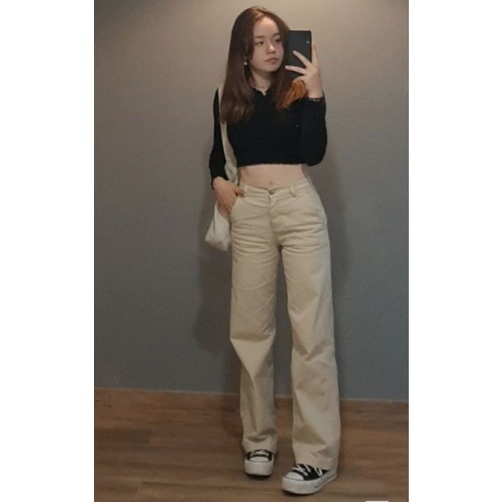 Highwaist Kulot Jeans Khaki / Celana Panjang Jeans Wanita Warna Khaki