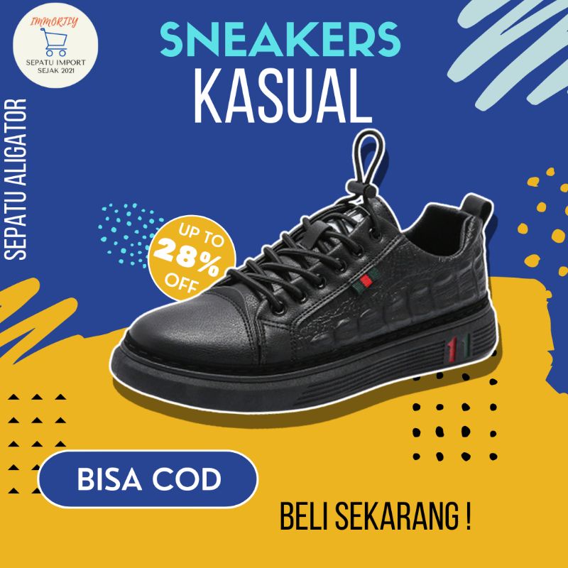 Sepatu Hitam PRIA GC V2 Sneakers Aligator FORMAL Pria Casual Bahan Kulit 3D