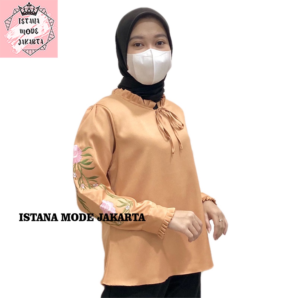 ISTANA MODE JAKARTA Aurelia Bordir baju atasan wanita terbaru blouse koreanstyle blouse wanita lengan panjang-BEIGE