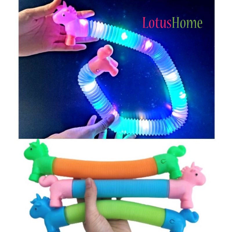 Mainan Pop Tubes Besar Unicorn Nyala LED Pop Tube Mainan edukasi - mainan selang motorik