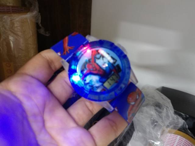 Jam Tangan Digital Anak Karakter Spiderman Lampu Proyeksi Melody 4 Warna