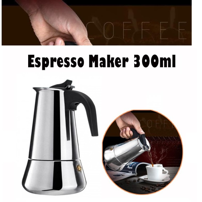 Teko Kopi Espresso ~ Coffee Maker Moka Pot Stainless ~ 6 Cup