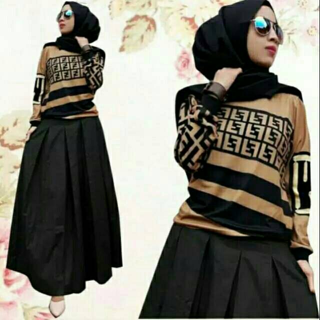 Set fendi - baju setelan kekinian - fashion wanita - set atasan dan rok - baju muslim murah